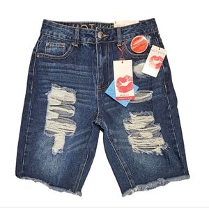 Hot Kiss High Rise Distressed Bermuda Jean Shorts Sz.5 NWT